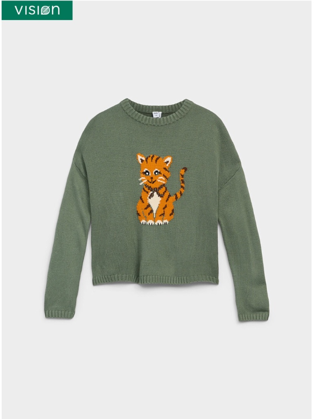 Green and orange cat jacquard whimsical sweater NWT